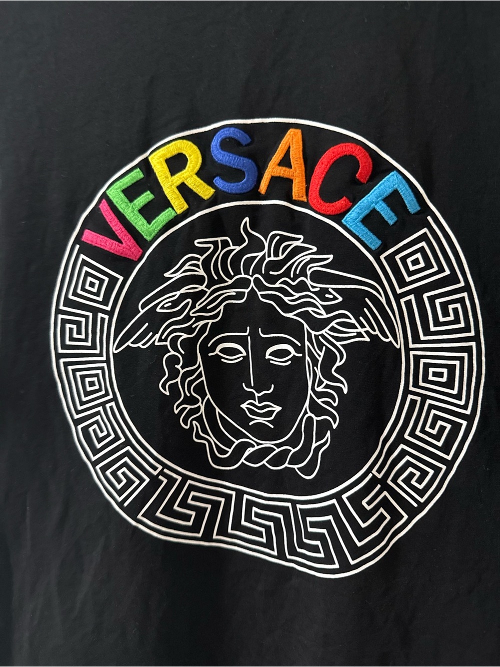 Versace Black Tee with Multicolor Logo - Picture 3 of 7